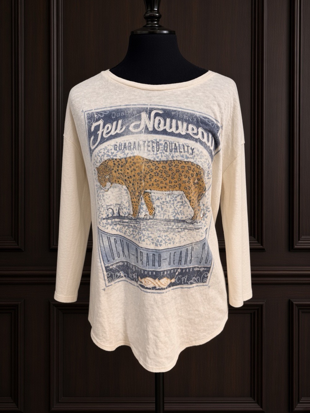 Lucky Brand Leopard Graphic Tee – Cream – Size S